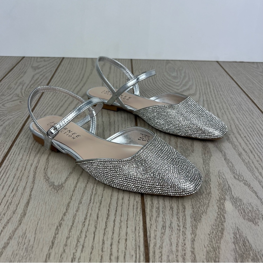 Journee Collection Nysha Formal Glitter Gem Material Flats 7.5 Silver $100